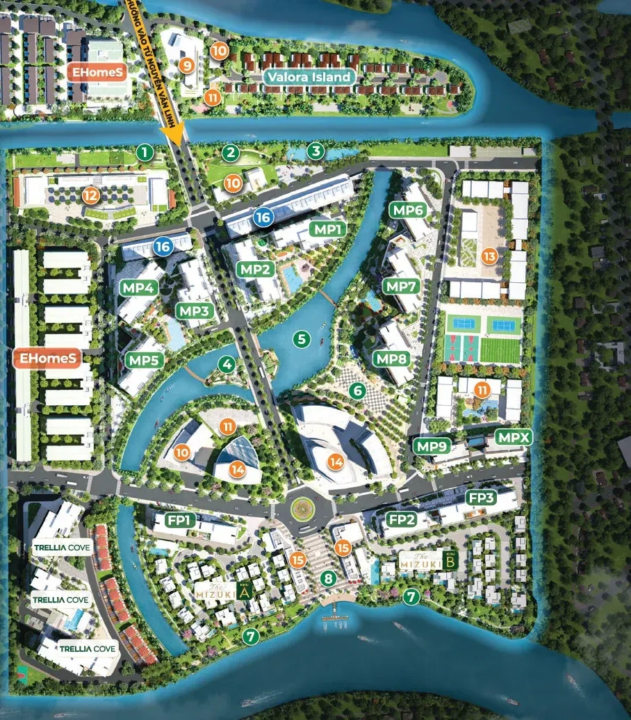 Mặt bằng tổng thể Trellia Cove trong khu đô thị Mizuki Park.