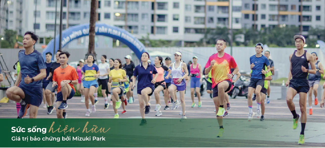 Cộng đồng cư dân Mizuki Park với hoạt động thể thao và rèn luyện sức khỏe.